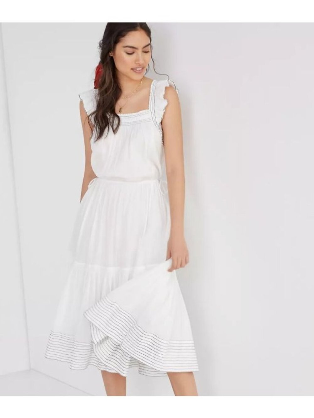 Magali Pascal White Midi Dress With Ruffle Straps